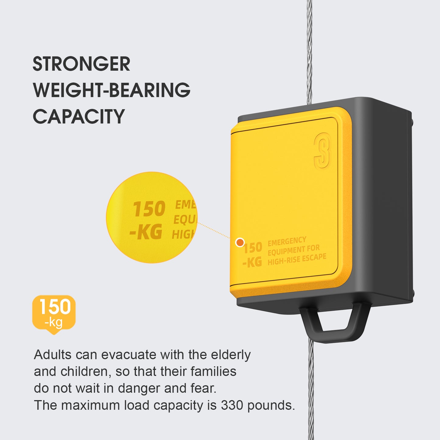 3S LIFT Rescue Unit, Evacuation and Rescue Unit, Suitable for 2-4 people to escape in case of a fire in the whole family, Medium and high-rise living in the home must have 195FT