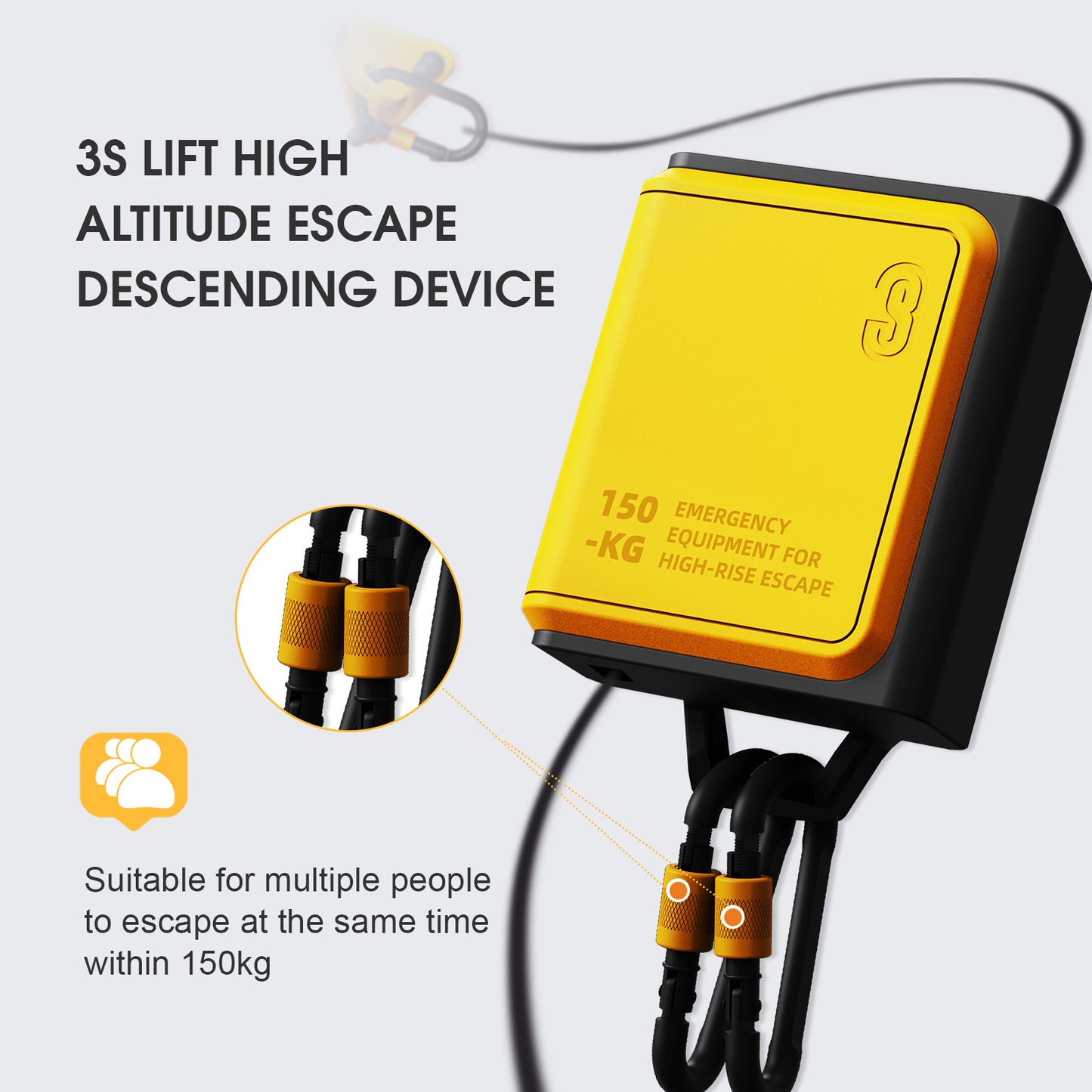 3S LIFT high-rise descent device, high-altitude evacuation equipment for the whole family, 65 ft emergency safety exit on the 2nd-7th floor, no need to wait when a disaster occurs, evacuate at any time