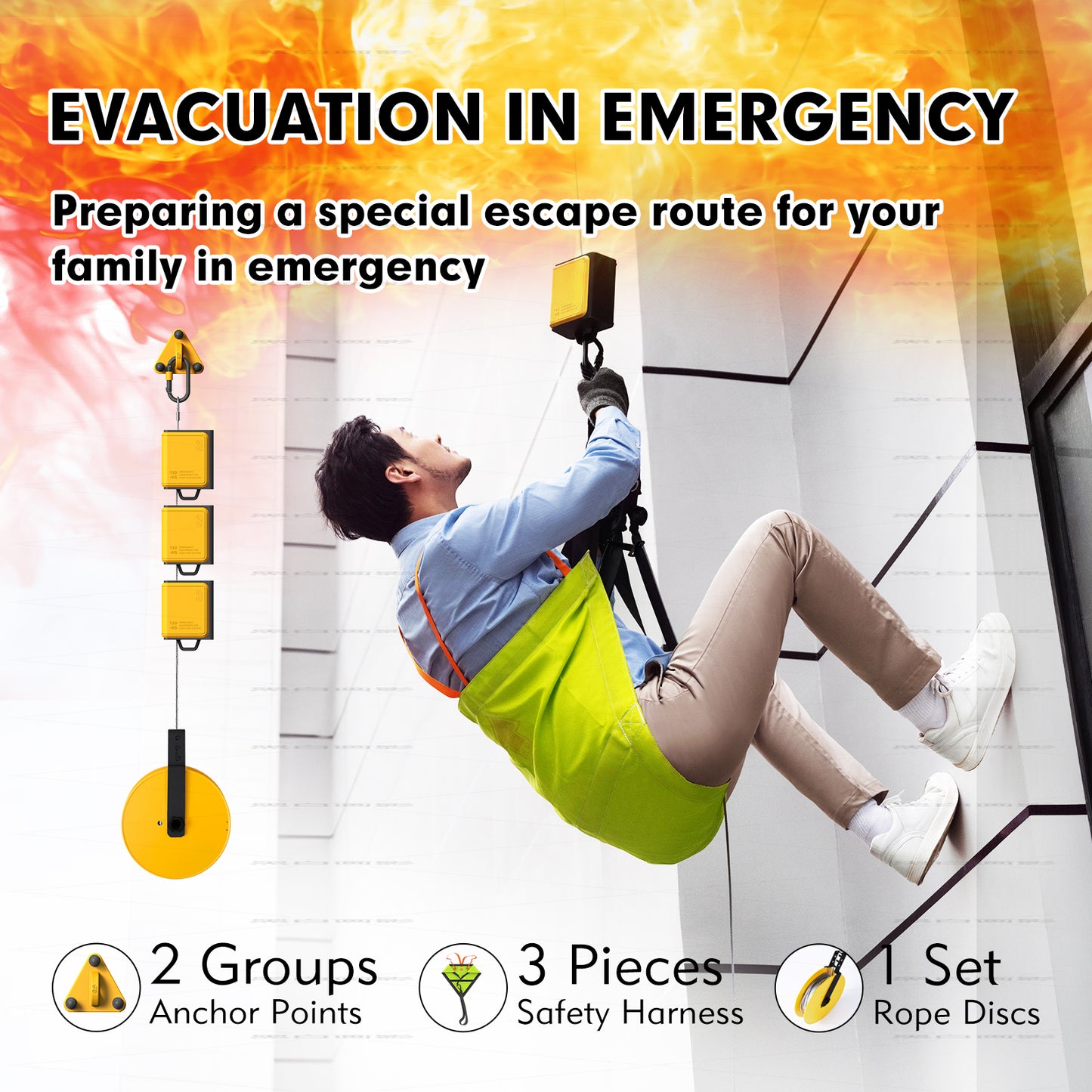 3S LIFT 3-engine version rescue unit, evacuation and rescue unit for family fire escape for 3-6 people, essential for families living in medium to high-rise 195-325 ft for 2-30 floors